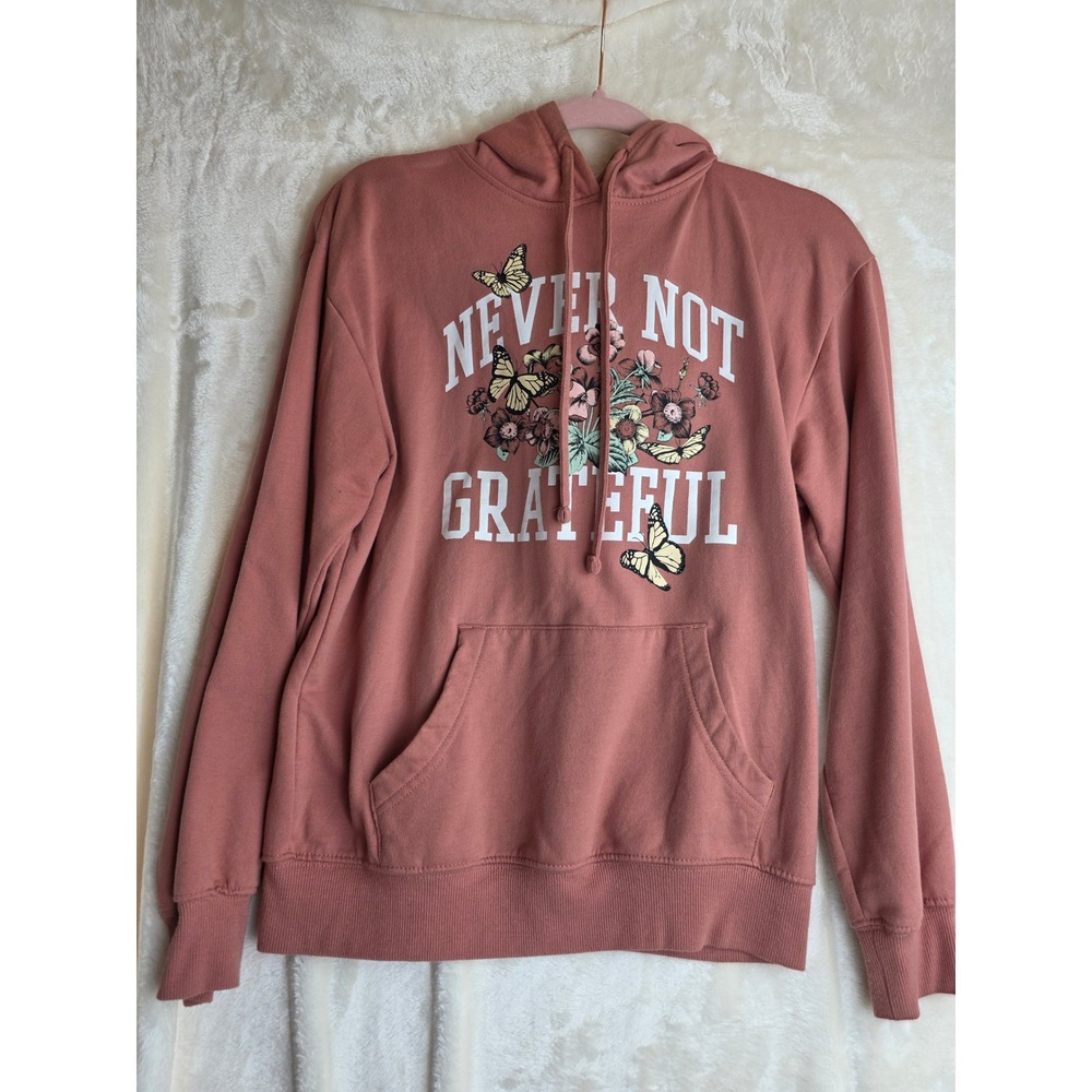 Zoe‎ + Liv Rose Pink Hoodie Butterfly Floral Graphic Sweatshirt Womens XS